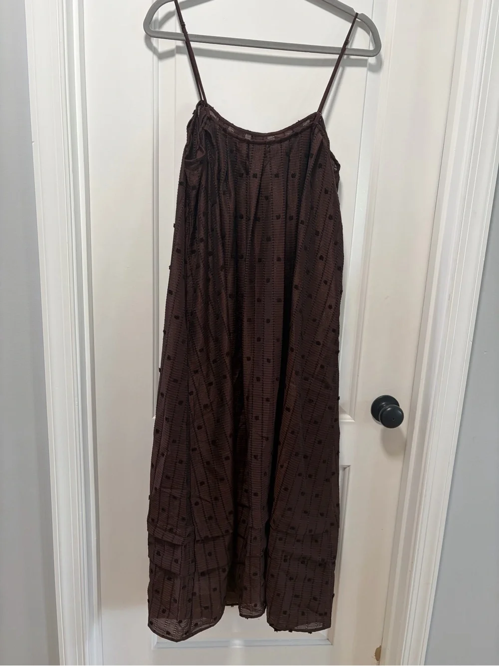 J.Crew NWT size Medium Shift Midi Dress in Textured Dot Inky Espresso Dark Brown